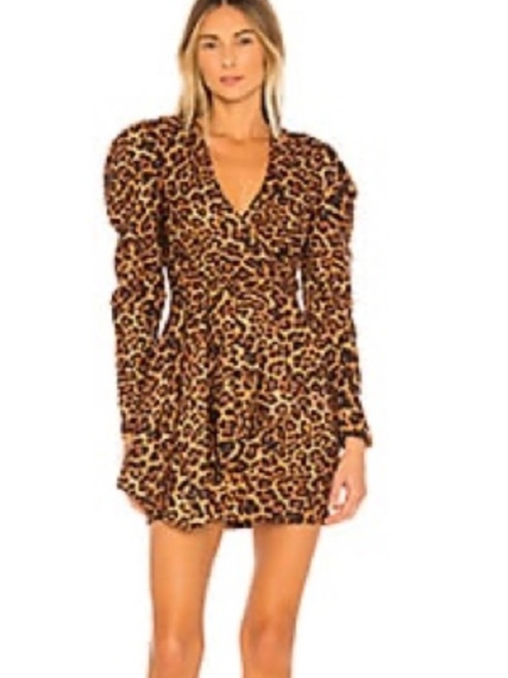 NWT Lovers + Friends Leopard Dress Long Puff Sleeve Dress Size XXS